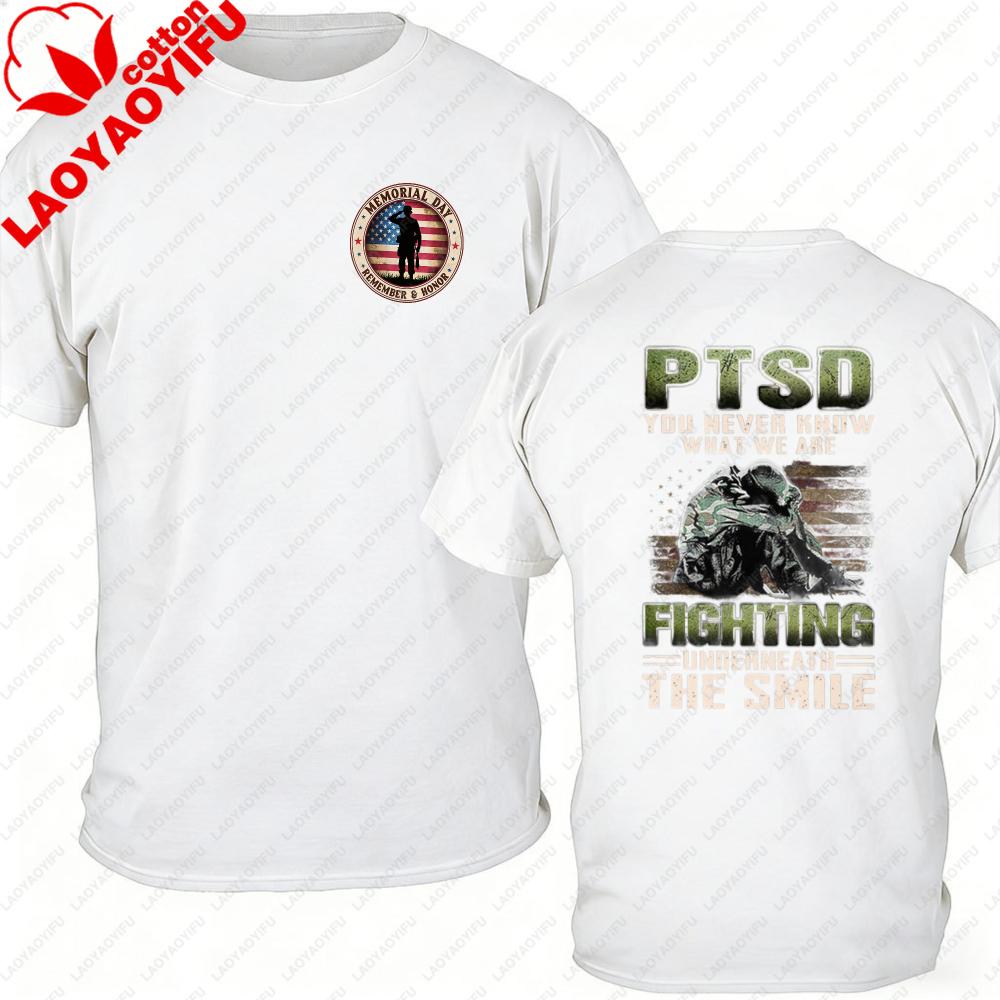 2026 Ptsd Awareness Unisexs Oversized Tshirt Smile Underneath The Battlefield Graphic Heavy Cotton Military Veteran Streetwear