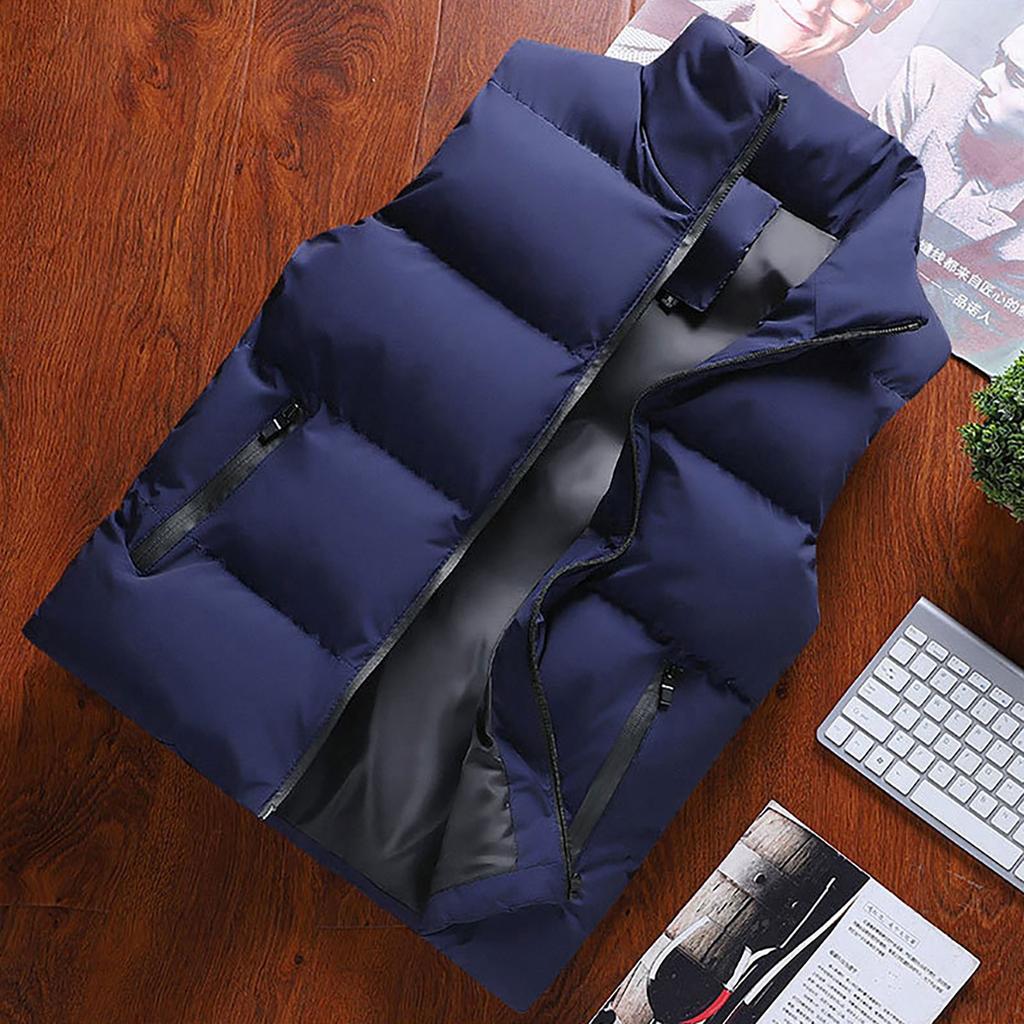 Moda de los hombres Otoño e Invierno Casual Cuello Alto Color Sólido Cremallera Chaleco Chaqueta Top