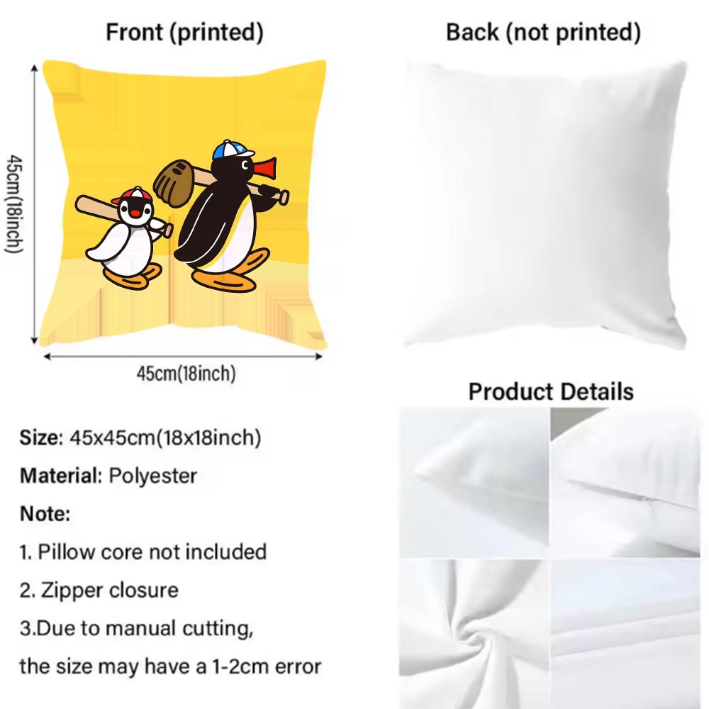 Cute P-Pingu Cartoon Cushion Cover Pattern Printed Pillowcase for Living Room Sofa Cushion Cover & Bedroom Decor