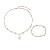 Elegant Minimalist Floral Pendant Necklace Set Women Lightweight Alloy Jewelry With Rose Gold White Finish
