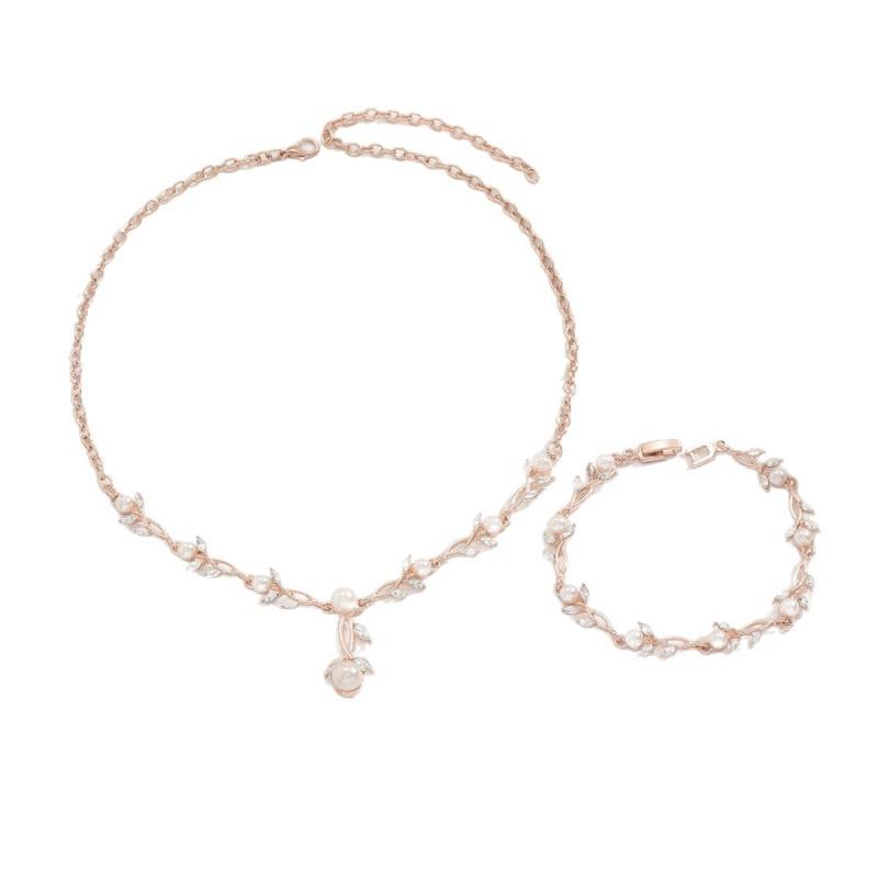 Elegant Minimalist Floral Pendant Necklace Set Women Lightweight Alloy Jewelry With Rose Gold White Finish