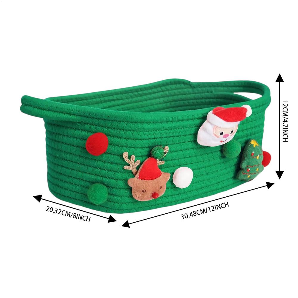 Cotton Basket Christmas Woven Storage Basket with Handles Organizer Bin for Home Kitchen Entryway Bedroom Bathroom Playroom