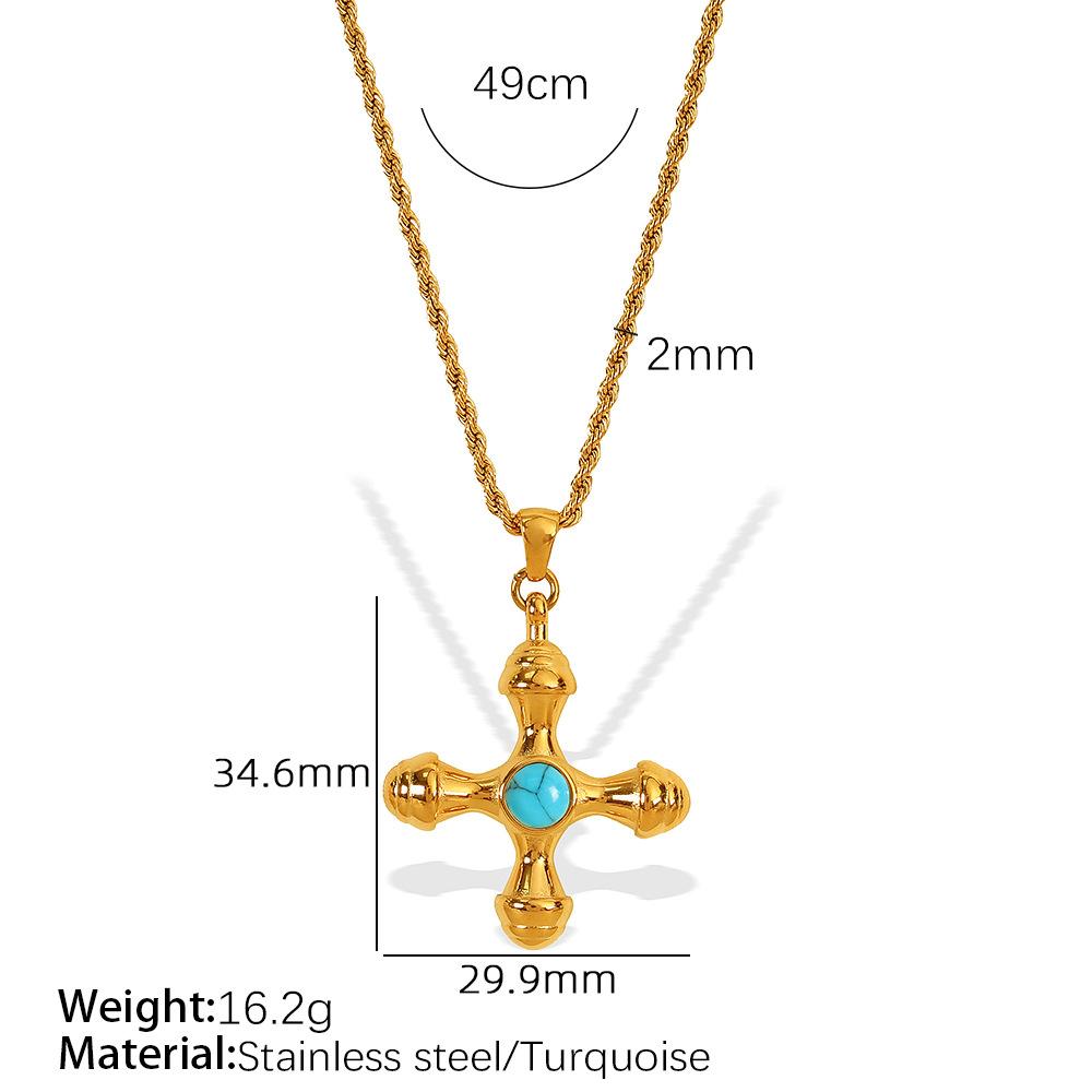 Europe, America, Jewelry Retro Temperament Versatile Creative Cross Set Tiger s Eye Stone Pendant Necklace Earrings 2026 49CM