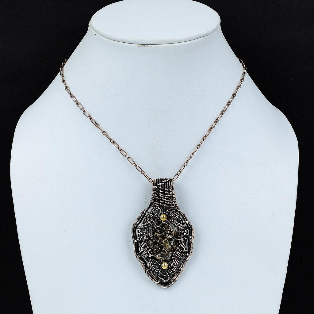 Turritella Agate Pendant Copper Wire Wrapped Pendant Handmade Pendant Wire Wrapped Gemstone Jewelry Unique Copper Jewelry Anniversary Gifts