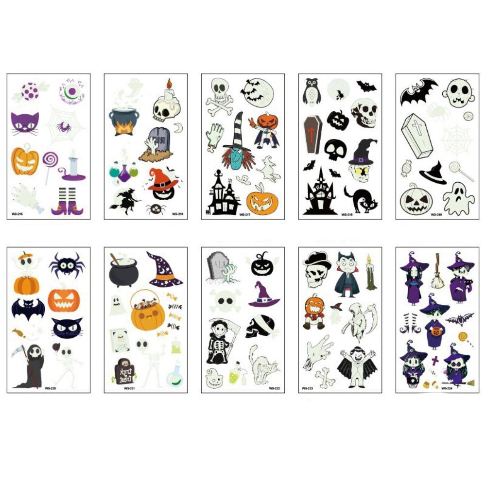 

Waterproof Luminous Tattoo Stickers Cartoon Children Toys Halloween Fake Tatoo Halloween Props 10Sheets Style 1
