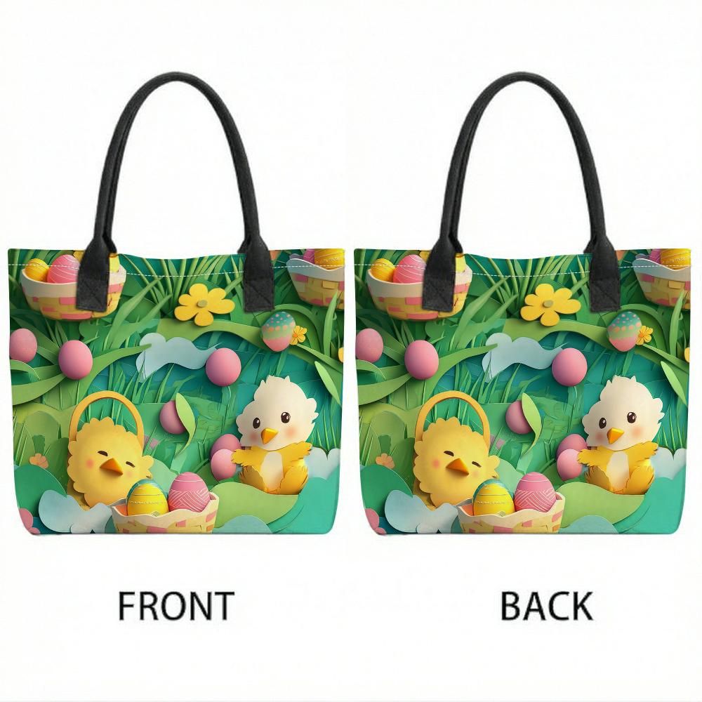 Easter Cute Chick Print Tote Bag Casual Large Capacity Handbag for Daily Use