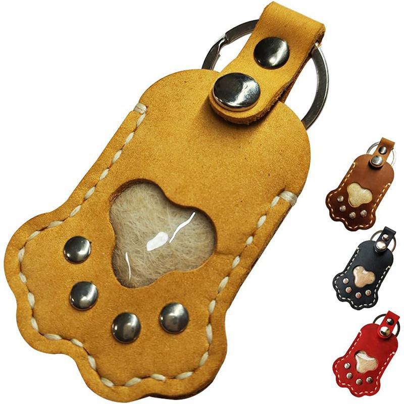 

Memorial Leather Pet Hair Storage Bag Cat Paw Keychain Kitten Souvenir Fur Container Pendant Portable Handmade Key Accessories
