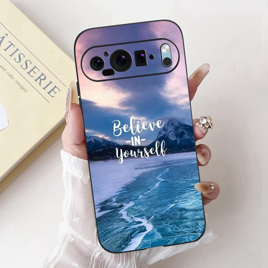 Beautiful Floral Painting Phone Case For Google Pixel 9 Pro 9A Black Silicone Soft Cover For Google Pixel9 9A 9Pro Cases Bumpers