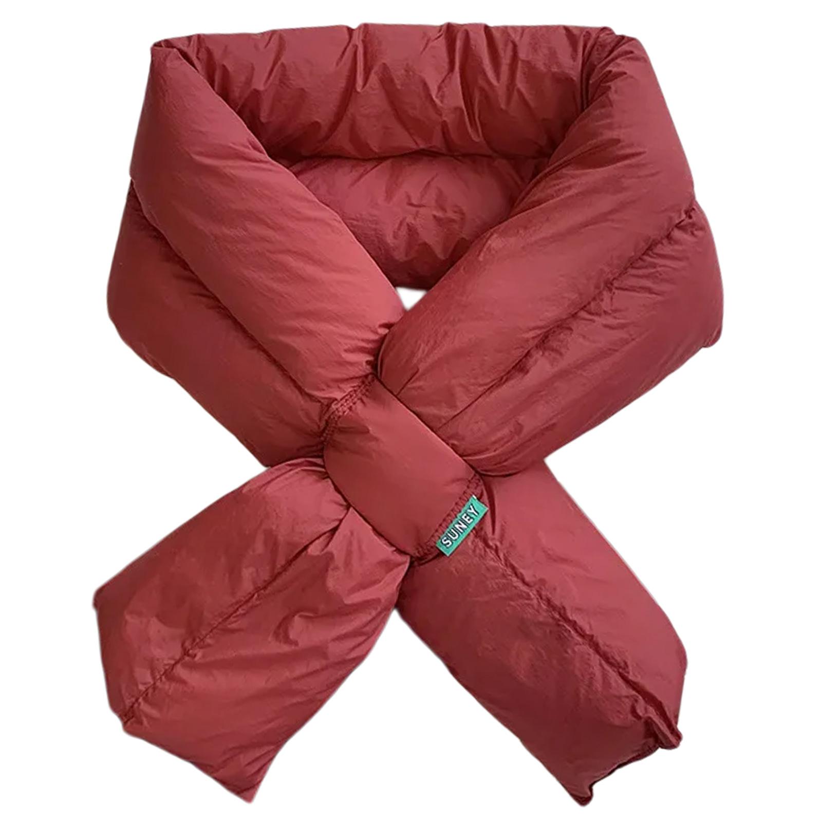 

Женский зимний теплый пуховый шарф-воротник, грелка для шеи, однотонный, легкий, стеганый пуховик, шарфы, обертывание для шеи для улицы, лыж красный