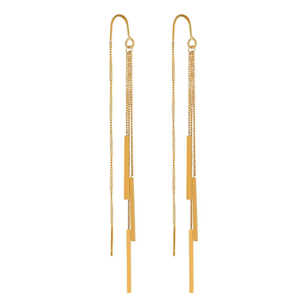 Korean Geometric Tassel Chain Titanium Steel Earrings