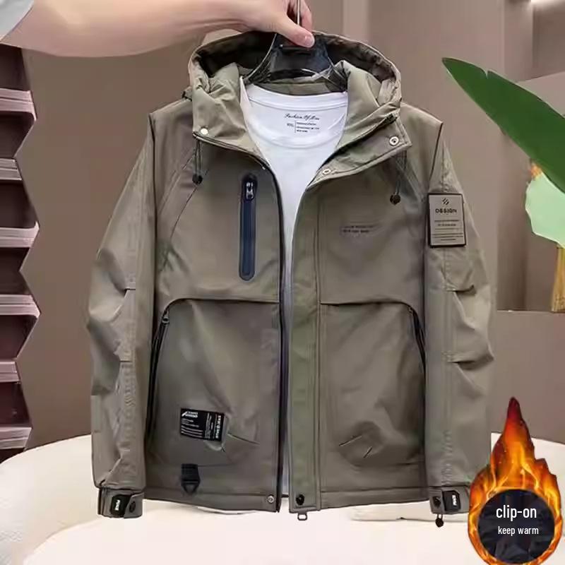 Męska Modna Koreańska Kurtka Robocza Wiatrówka z Kapturem - Stylowa Bawełniana Kurtka na Jesień/Zimę.