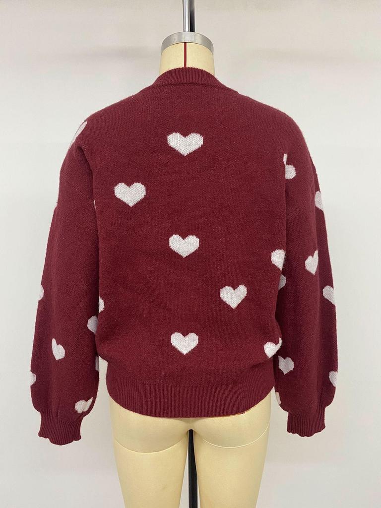 2026 Autumn/Winter Women's Loose Knit Heart Jacquard Long Sleeve Sweater