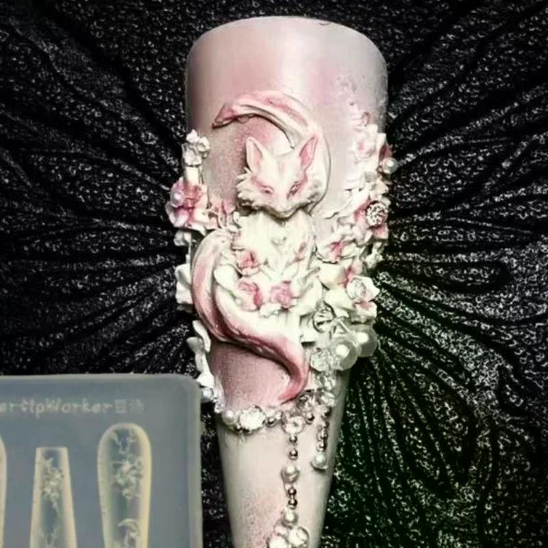 Flower Fox Transparent Silicone Nail Molds DIY Nail Art Decoration Manicure Design Tools 3D Acrylic Nail Art Carving Mold Charms