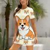 Summer Fun Cartoon Animal Letters Print Dress Women Short Sleeve Sleepwear Dresses Loose Fit Tee Nightwear Home Clothes Nightie Loungewear