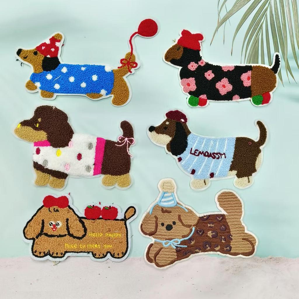 Computer Embroidery Towel Embroidery Dachshund Dog Cloth Sticker Clothes Bag Personalized Decoration Diy Patch Accessories