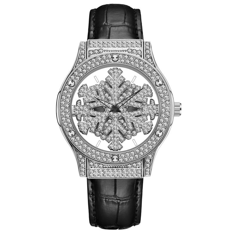 

Часы UTHAI L58 для женщин, легкий роскошный кожаный ремешок, вращающийся на 360 градусов, снежинка, полые бриллианты, женские часы, водонепроницаемые часы