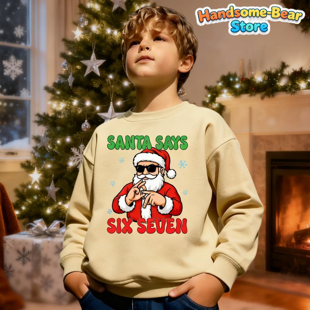 Kinder Herbst Winter Oberteil Weicher Rundhals Hoodie Santa Spruch 6 7 Einzigartig Lässig Feiertagsparty Pullover Sweatshirt Kinderkleidung