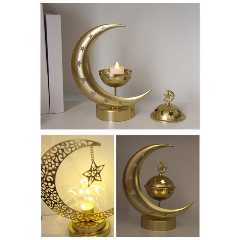 LED Hollowed Moon Star Nightlight Table Lamp Ornament for Eid Mubarak Ramadans Muslims Festivals Party Decoration Gift