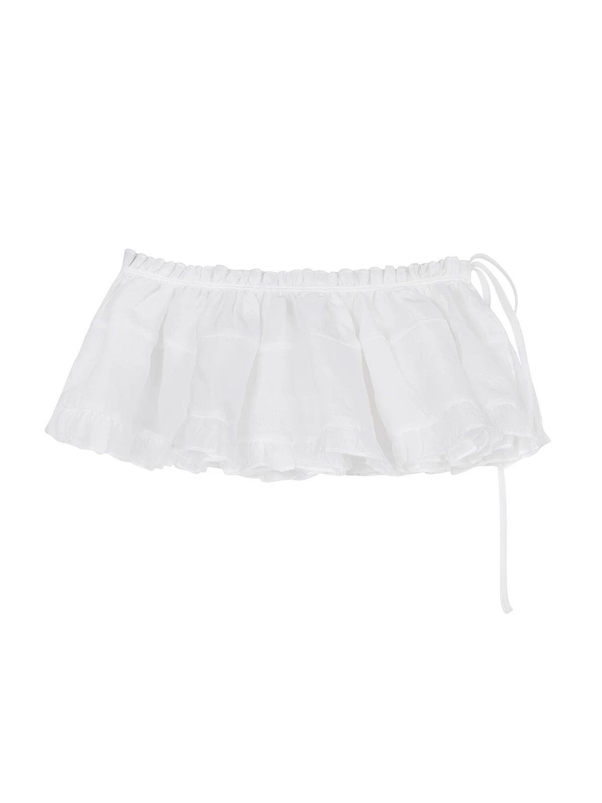 

White Petal-Lace Puffy Ballet Skirt - Women s Petite Spring Style, Hip-Covering, Layered Hem, Short Skirt One Size белый