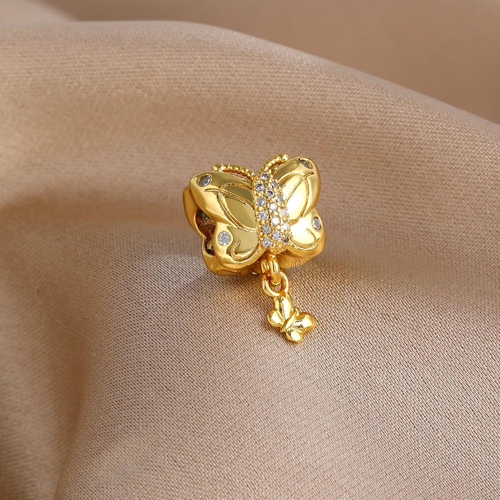 Spring Series Butterfly Pendant Clip Beads Earrings 925Silver Colored Inlaid Stone Fit Exquisite Bracelet Women DIY Jewelry Charm