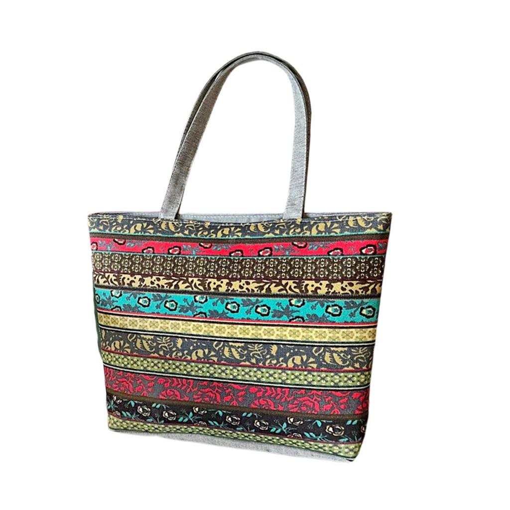 Embroidery Shoulder Bag Vintage Style Tote Bag Womens Handbag Lady Zipper Shopping Bag Travel Purse for Vacation Party Summer