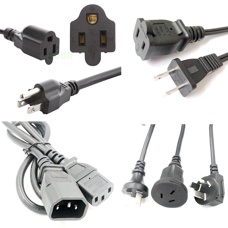 AC Power Extension Cord, Two/Three-pin, 2/3-core, Male/Female Connectors, Multiple Hole Compatibility
