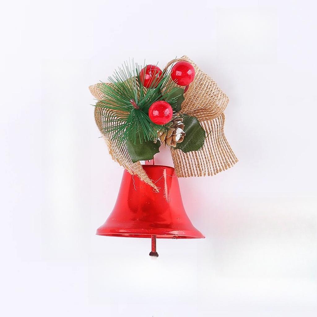 Cloche Jingle Noël 1PC: Couleurs Mélangées, Cloche Traîneau Classique Avec Baies Rouges, Nœuds À Carreaux, Décor Arbre Noël