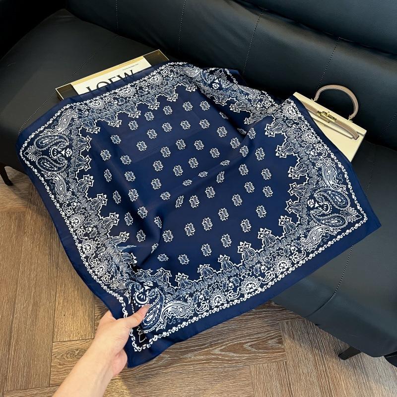 Silk scarf women's spring and autumn decoration versatile ins simple style striped square scarf streamer simulation silk fashion scarf scarf scarf