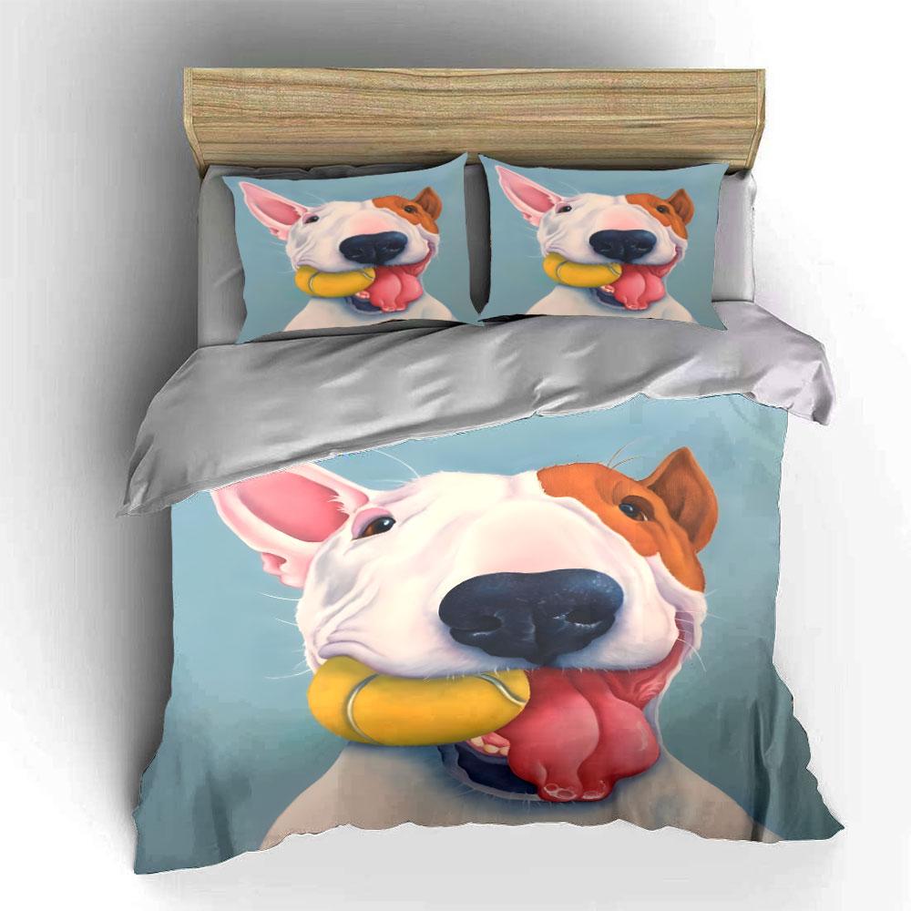 Playful Dog Art Decor Set Bedding Set with 1 Duvet Cover 2 Pillowcases Single Double King Queen, Gift