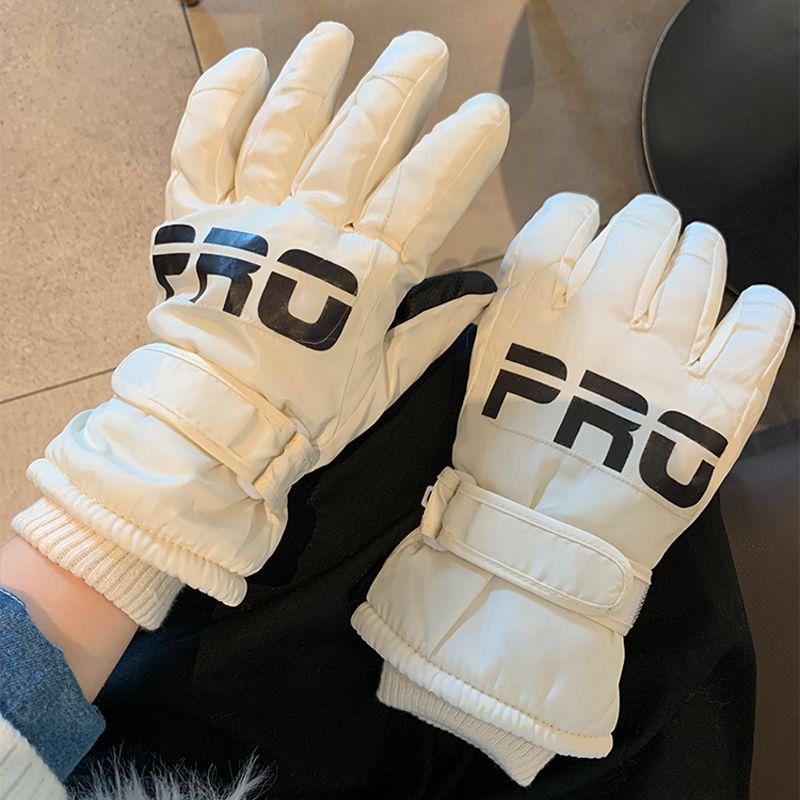 

Ski Gloves Women Winter Outdoor Fleece-lined Thickened Warm Cold-Proof Windproof Waterproof Electric Car Riding Gloves for Men Winter Creamy-white Letter thickened Ski Gloves All yards