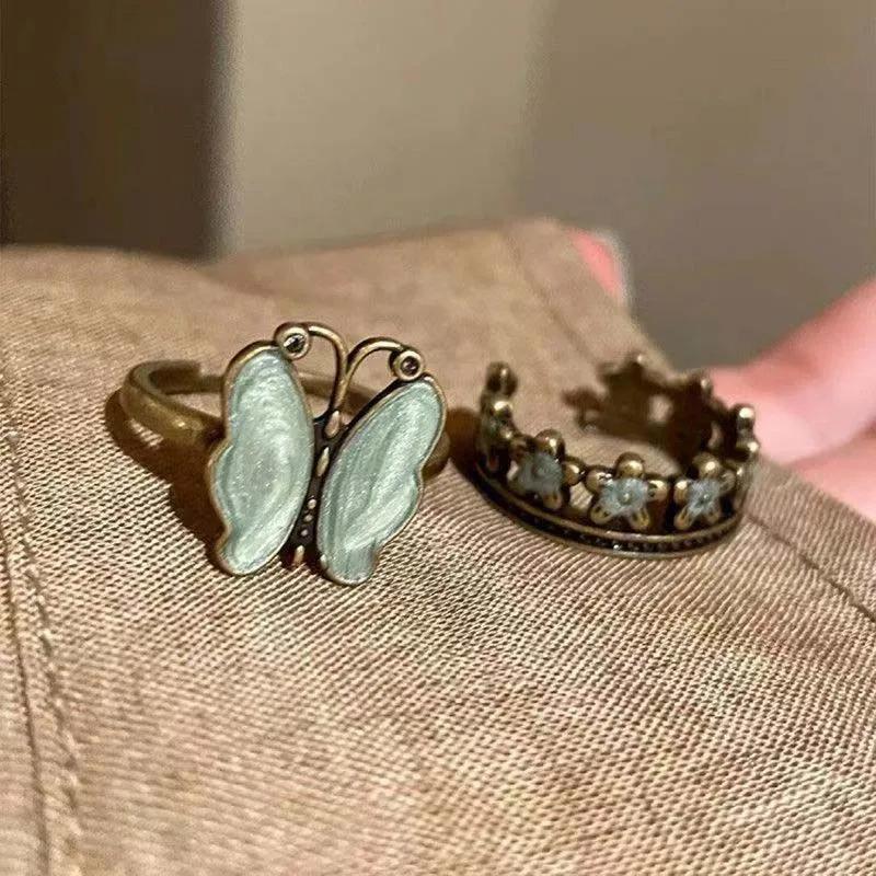 Adjustable Vintage Silver Color Butterfly Flower Opening Ring For Women Men Punk Hip Hop Metal Finger Rings Jewelry Gift