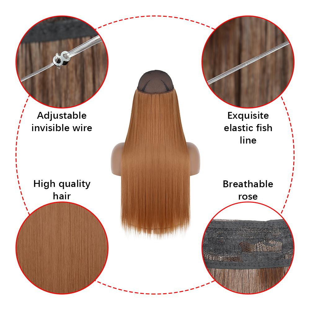 MERISIHAIR No Clip Hair Extensions Synthetic Long Straight Adjustable Fish Line Hairpieces for Women