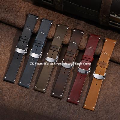 Correa de Reloj de Piel de Vaca Premium Hebilla Mariposa Costuras Correa de Piel de Ternero para Pulsera Omega 18/19/20/21/22/24mm Pulsera para Seiko