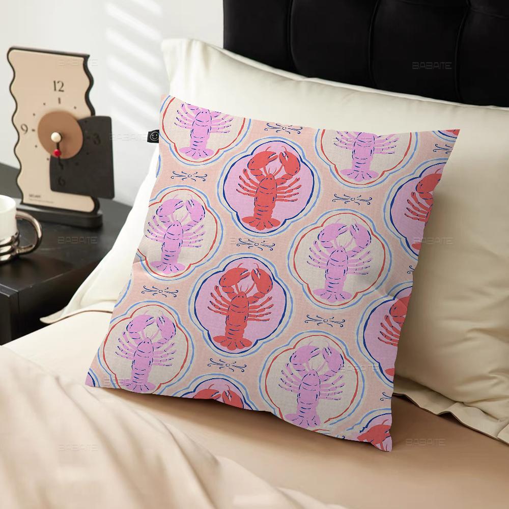 Colorful Sardine Lobster Crab Fish Ocean Pillow Cushion Cover Pillowcase Living Room Sofa Home Decor Customized