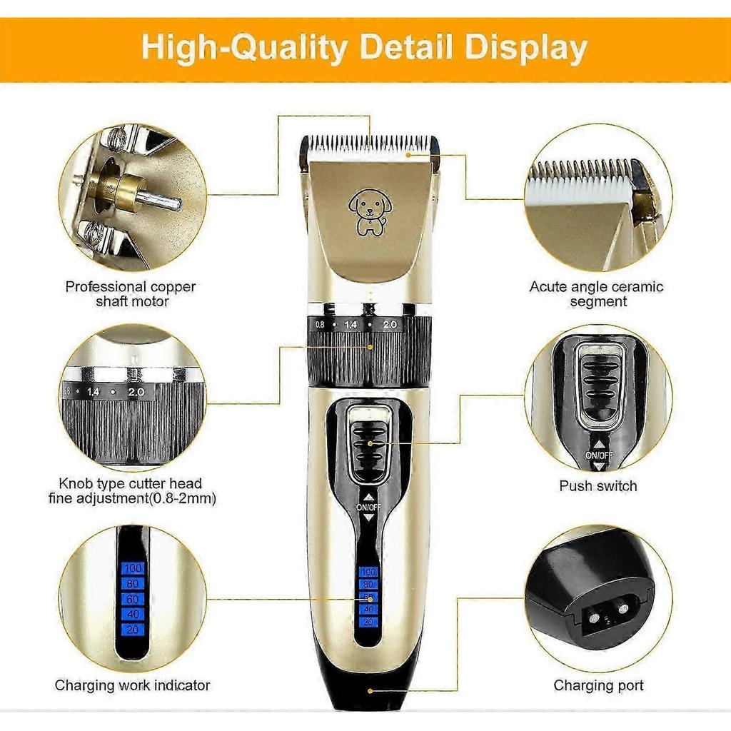 Electric Dog Grooming Clipper, Cordless Pet Grooming Kit Hair Clipper Kit (Gold)-Good