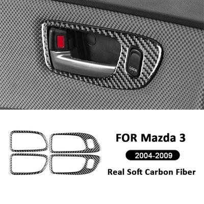 Carbon Fiber Car Inner Door Pull Handle Panel Ring Bowl Trim Frame Decoration Sticker For Mazda 3 2004-2009 Auto Accessories