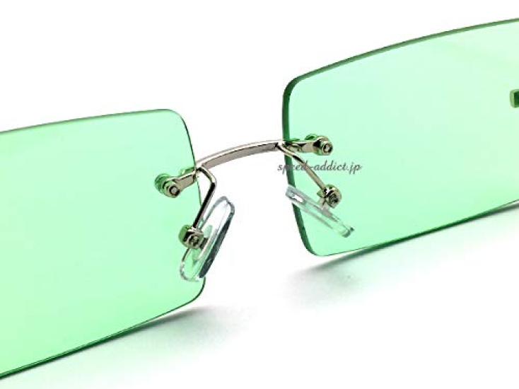 Flat Lens Square Sunglasses (Silver × Light Green)