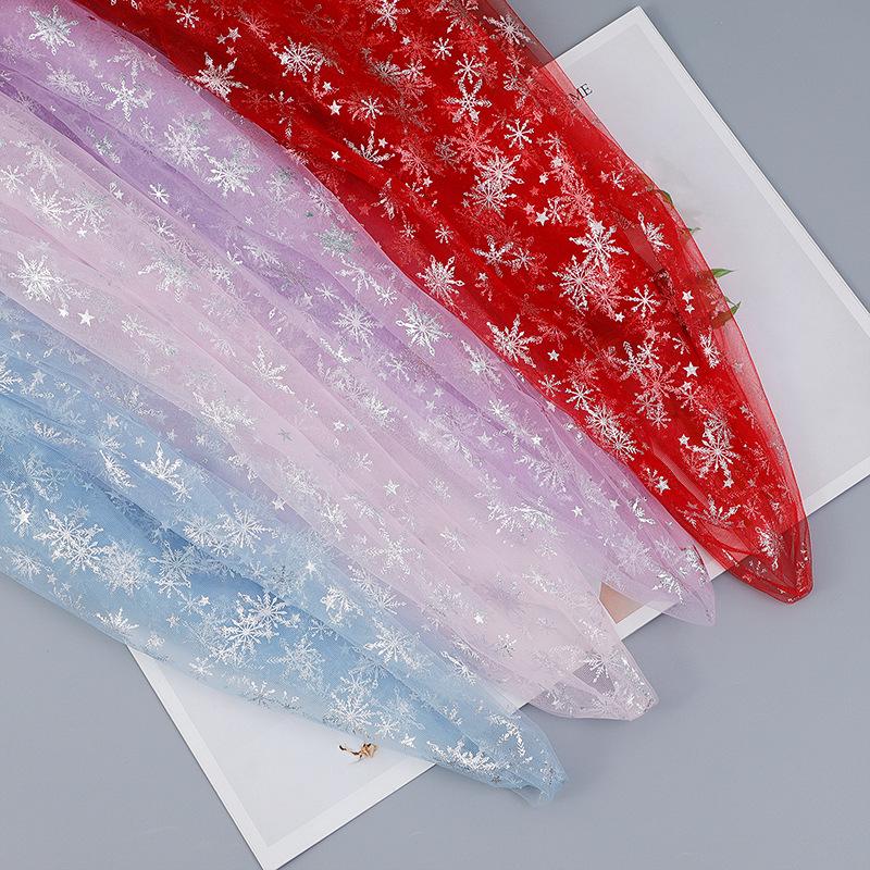 Individually Cuttable Silver Snowflake Mesh Fabric for Hair Accessories and Stage Costumes