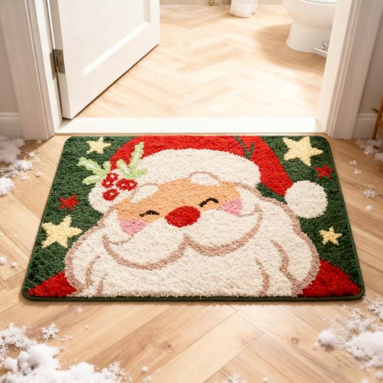 Yousheng Santa Claus Bath Rug Fuzzy Santa Absorbent Floor Mat Washable Non-Slip Christmas Bathtub Rug for Bathroom Shower Laundry Room Entrance Decor