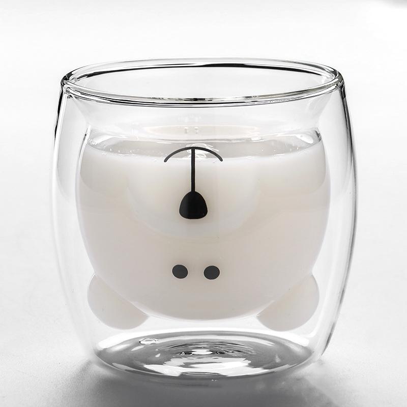 

Креативная двухслойная кофейная кружка с милым медведем, двойная стеклянная чашка, картонная чашка для молока с изображением животных, женская милая кошка, утка, собака, подарок, Рождественский подарок 250ml