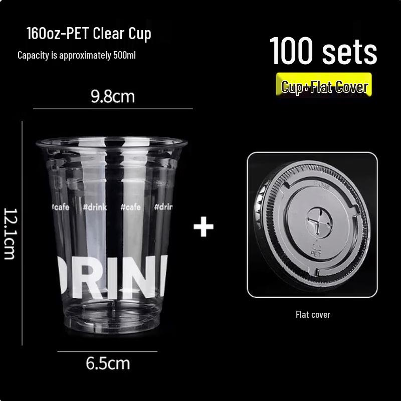 Mubaisen Takeaway Plastic Cold Drink Cups with Flat Lids