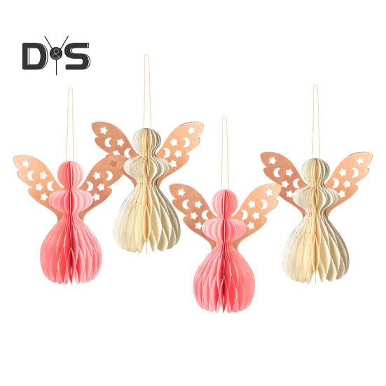 Angel Honeycomb Ornament Paper Angel Hanging Ornament with Sparkling Edge 3D Honeycomb Angel Decoration for Birthday Party Wedding