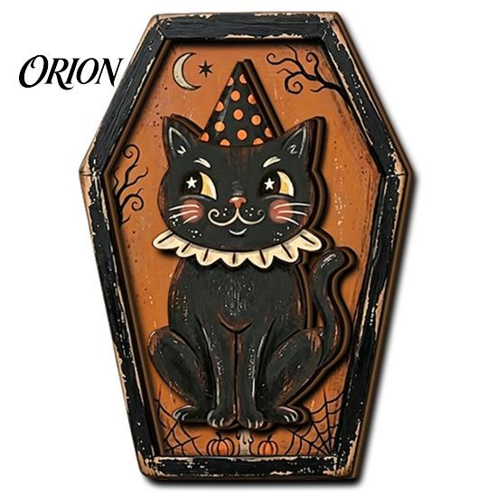 Entrance Door Hanging Signs Vintage Halloween Wooden Decor, Coffin-Shaped Tabletop Ornaments, Freestanding & Decorations for Home Ornament Mantel