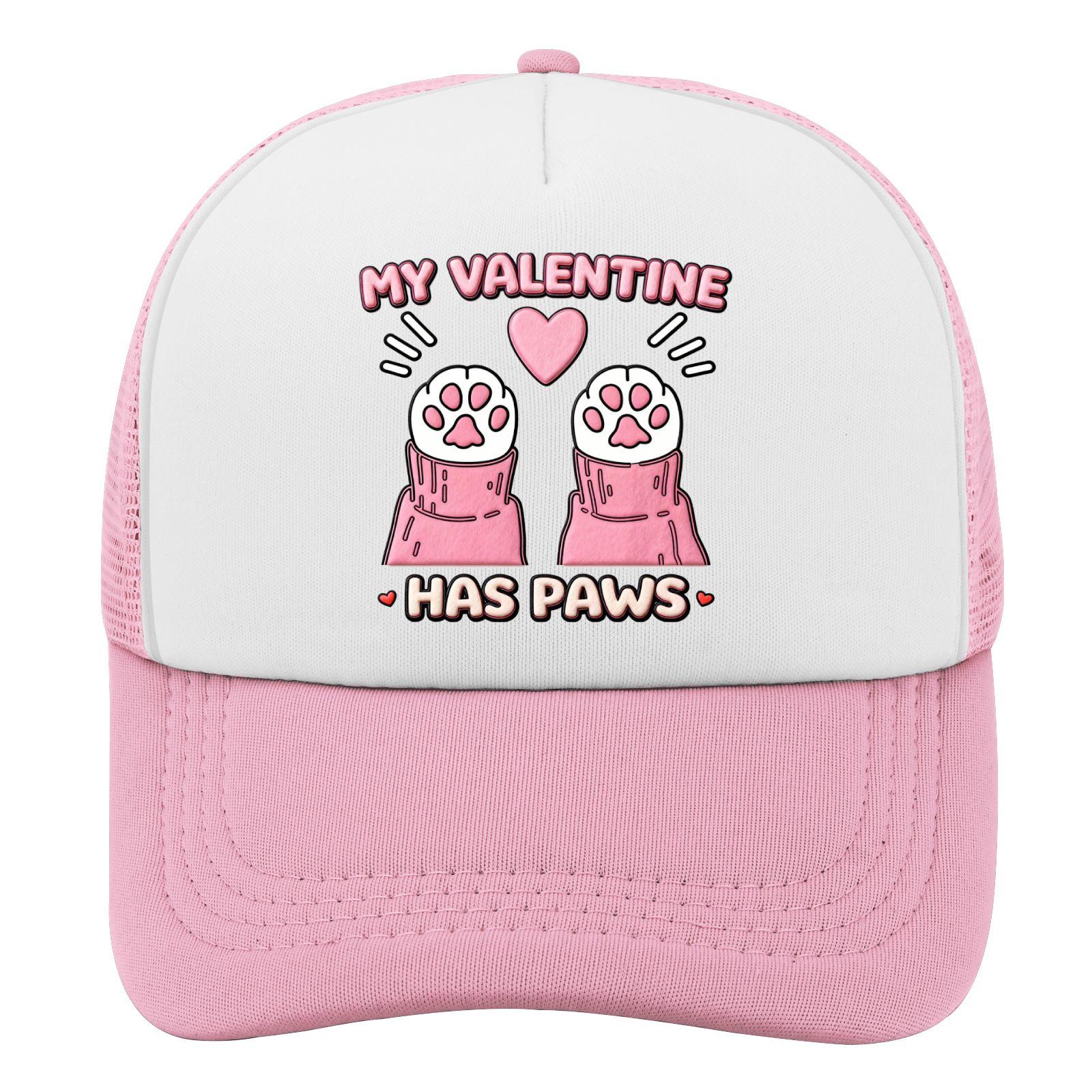 My Valentine Has Paws Cat Lover Trucker Hat Funny Pet Owner Mesh Baseball Cap Unisex Casual Gift One Size