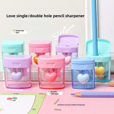 Farebné kreslené strúhadlo - Dvojdierkové, Otočné, Priehľadný kryt, pre žiakov základnej školy