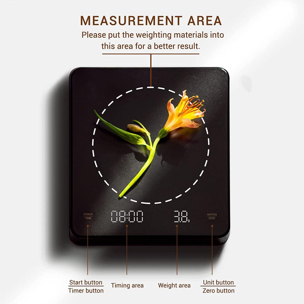 Νέα Έξυπνη Οθόνη LED Ζυγαριά Καφέ Κουζίνας 3kg/0.1g Καθρέφτης+Βασική+Ηλεκτρονική Ζυγαριά Ενσωματωμένο Αυτόματο Χρονόμετρο Pour Over Espresso