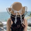 New hat women's summer small fresh straw hat sweet streamer beach hat vacation sunshade sun hat