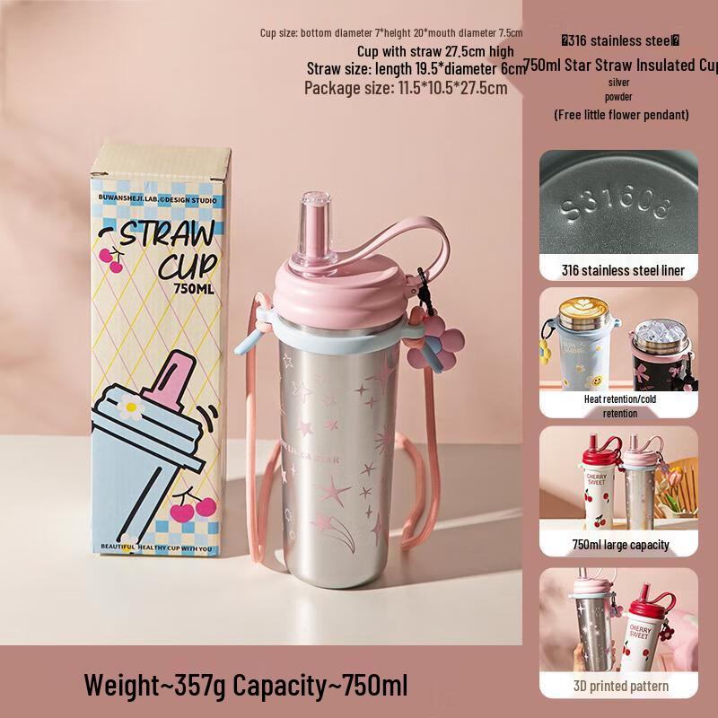 Jun Seventeen WA316 750ml 316SS Insulated Straw Cup