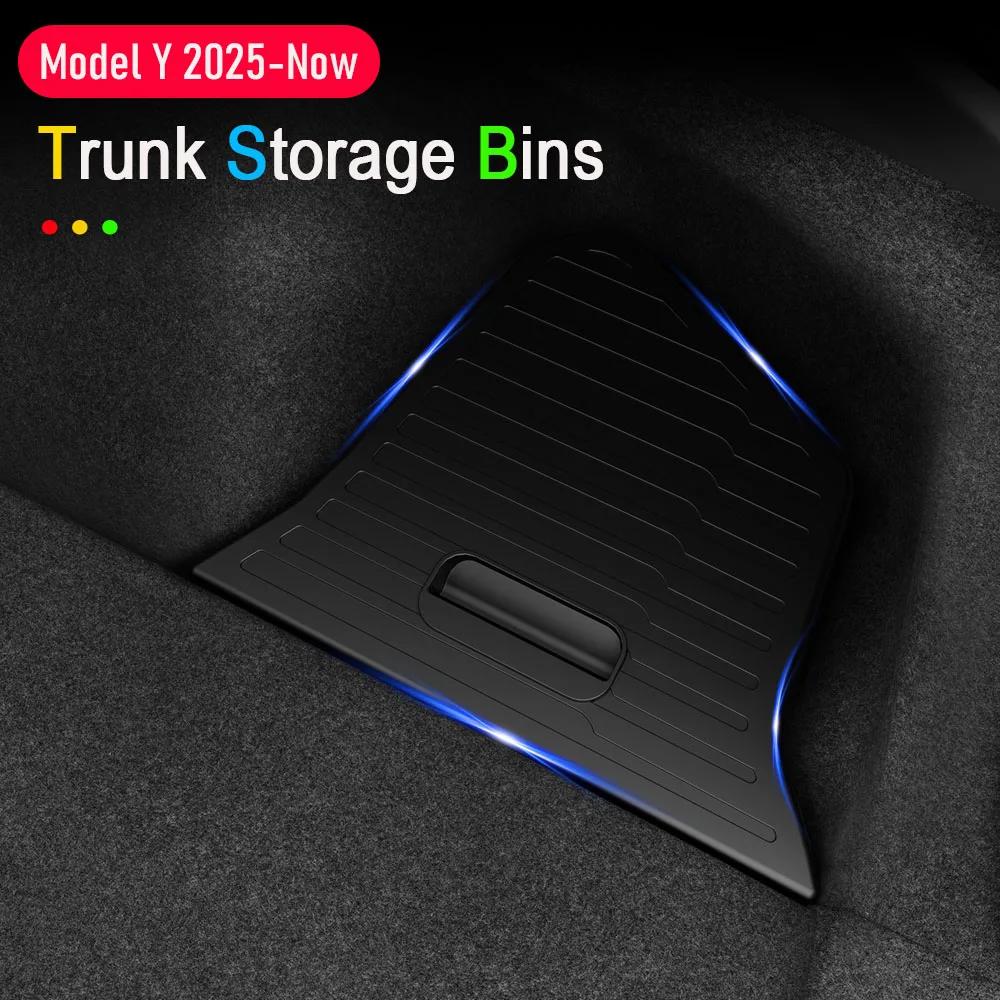 Trunk Side Storage Bins For Tesla Model Y Juniper 2025 Cargo Compartment Organizer Bucket TPE Box & Carpet Lids