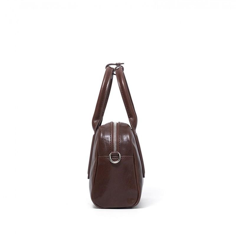 Genuine Leather Women's Bag New Bowling Cross-border Crystal Vegetable Tanned Cowhide Boston All-match Portable Cross-body